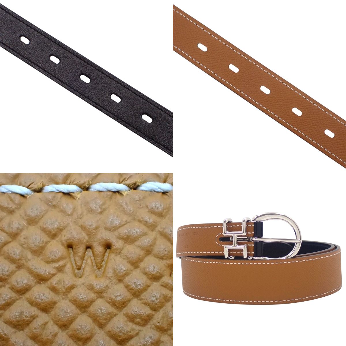 双面风衣腰带,尺码 34、95,方格小牛皮,金色,W 标志