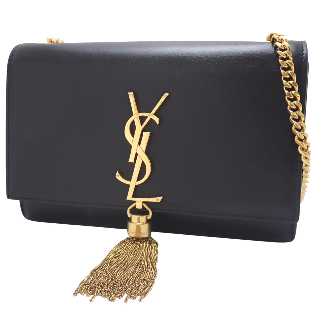 Kate黑色皮革流苏小链条单肩包(474366)