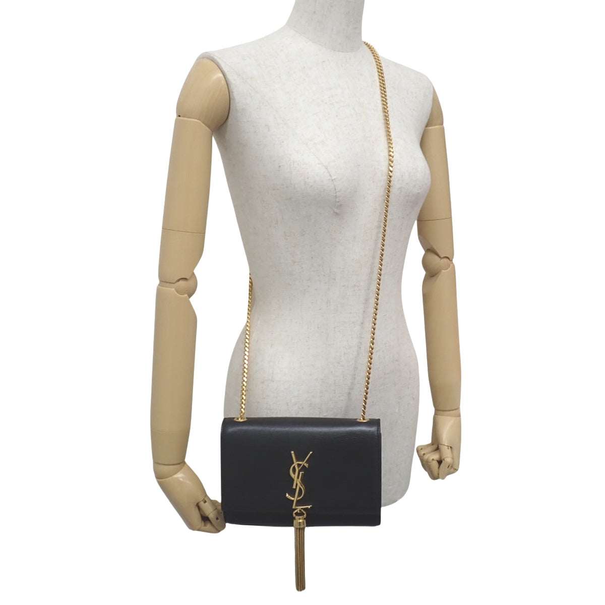 Kate黑色皮革流苏小链条单肩包(474366)