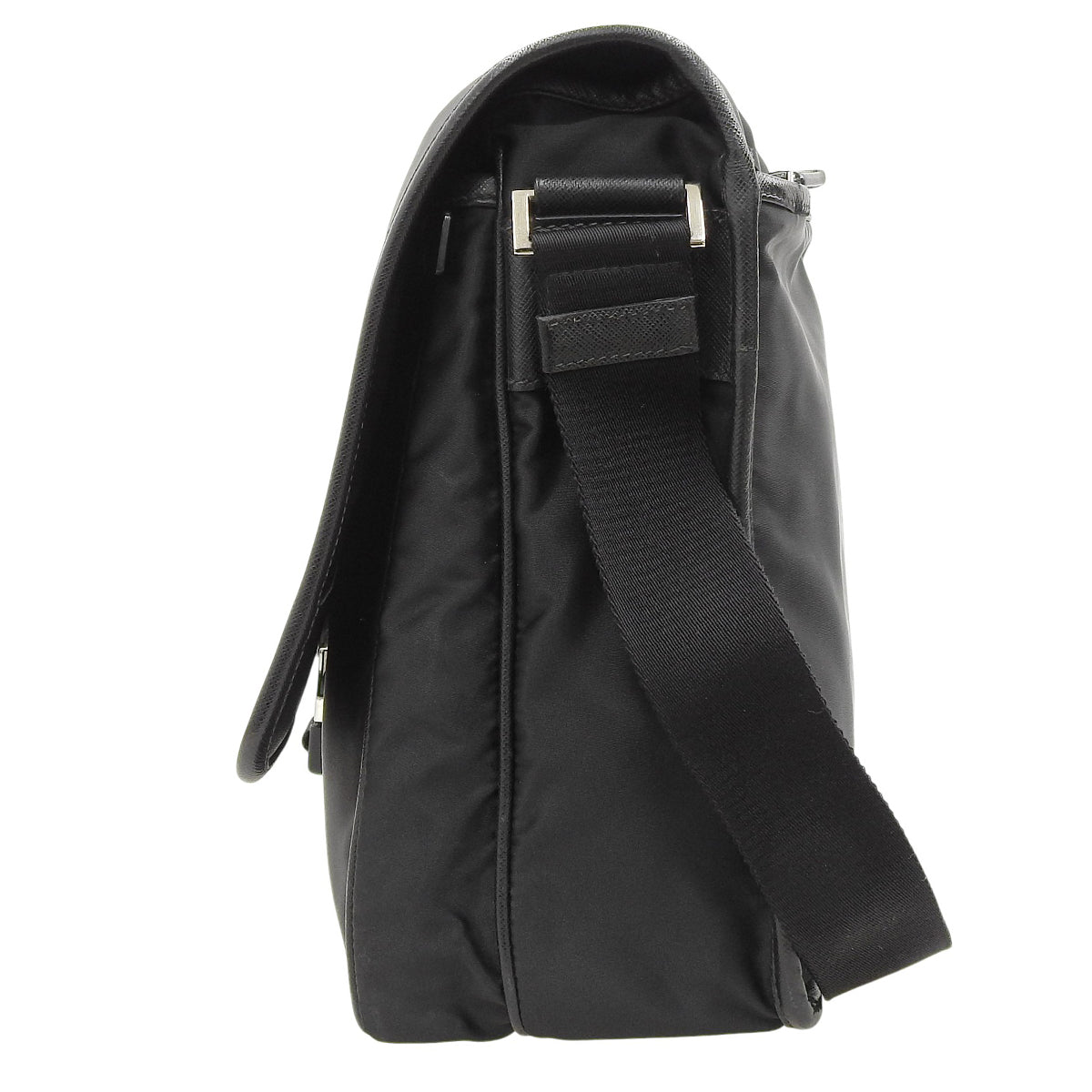Logo Messenger Bag in Black Nylon and Saffiano Leather 2VD166