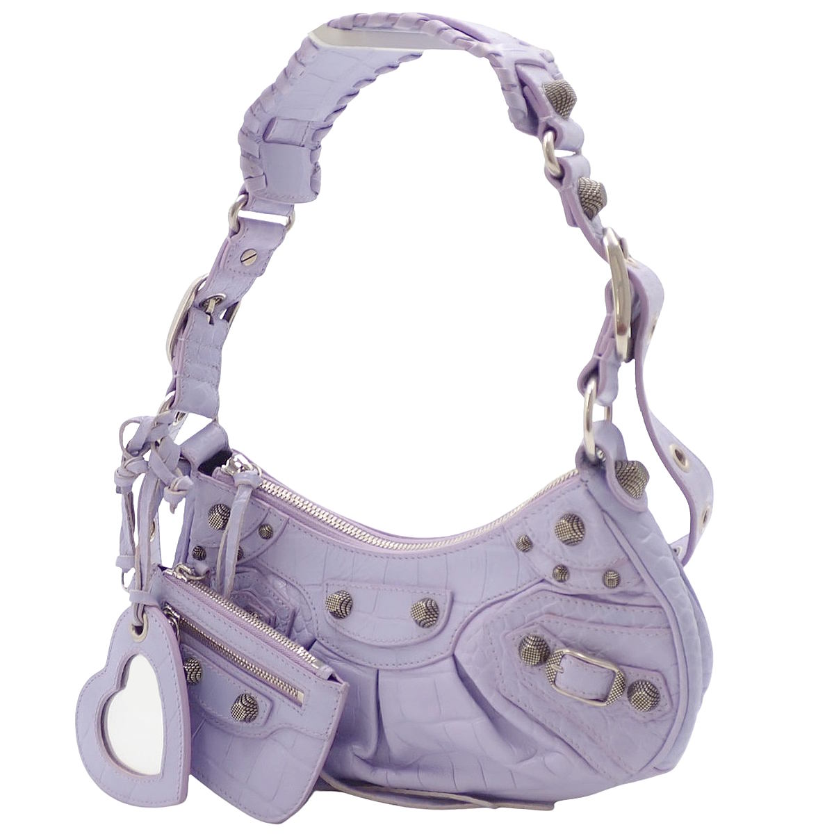 Le Cagole Small Shoulder Bag in Purple Leather with Crocodile Embossing, 671309