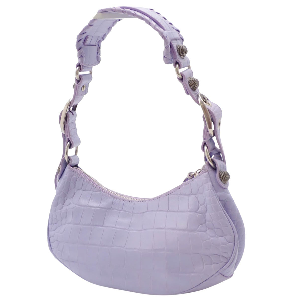 Le Cagole Small Shoulder Bag in Purple Leather with Crocodile Embossing, 671309