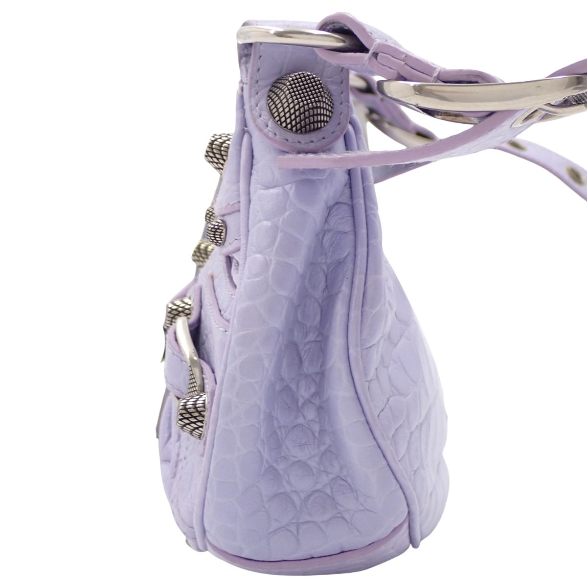 Le Cagole Small Shoulder Bag in Purple Leather with Crocodile Embossing, 671309