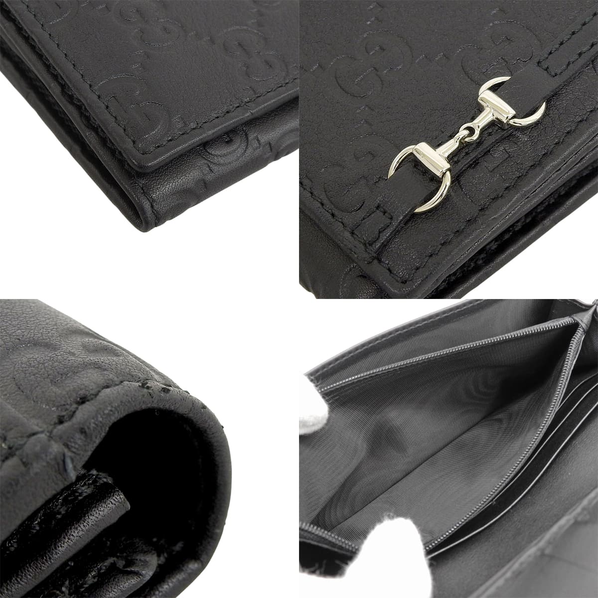 Guccissima Horsebit Bifold Long Wallet, Black, 245775