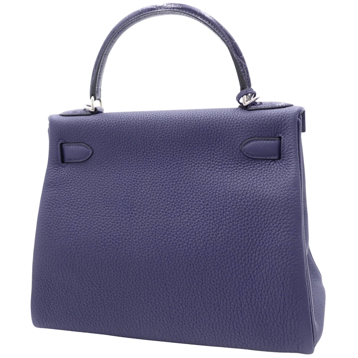 Kelly Touch 28(内缝)Togo鳄鱼皮和短吻鳄皮,蓝色踝带,银色五金配件,D字印记