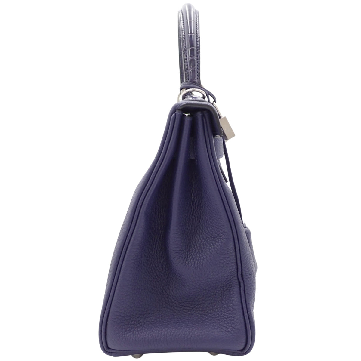Kelly Touch 28 (Inseam) Togo Alligator and Crocodile Leather with Blue Ankle, Silver Hardware, D Stamp