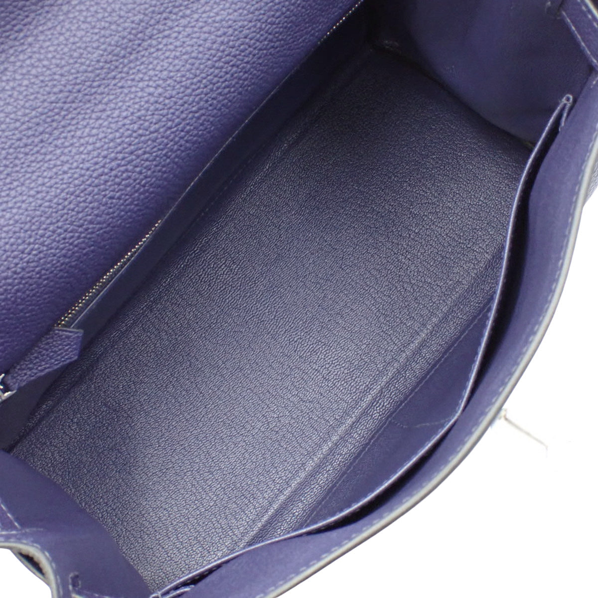 Kelly Touch 28 (Inseam) Togo Alligator and Crocodile Leather with Blue Ankle, Silver Hardware, D Stamp