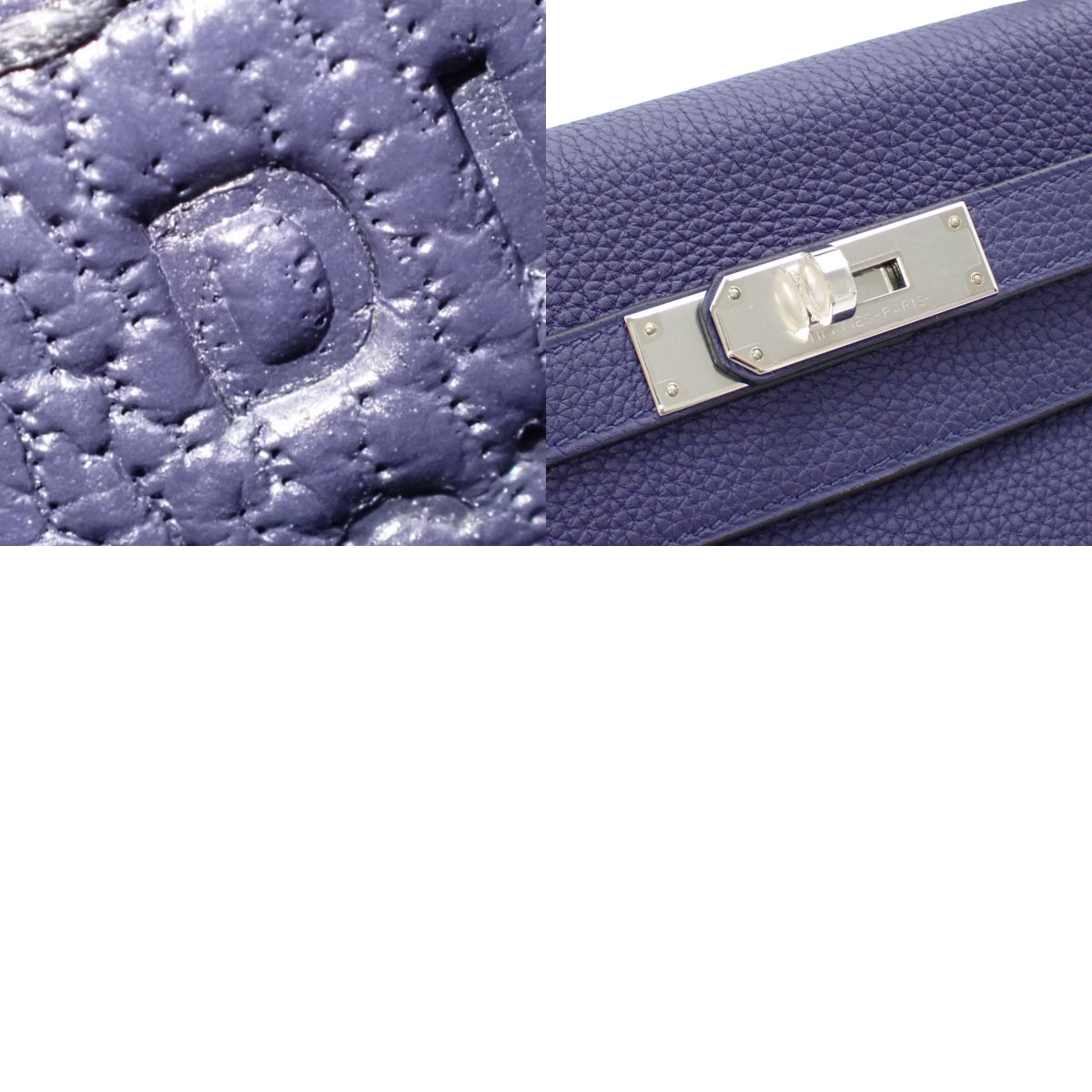 Kelly Touch 28 (Inseam) Togo Alligator and Crocodile Leather with Blue Ankle, Silver Hardware, D Stamp