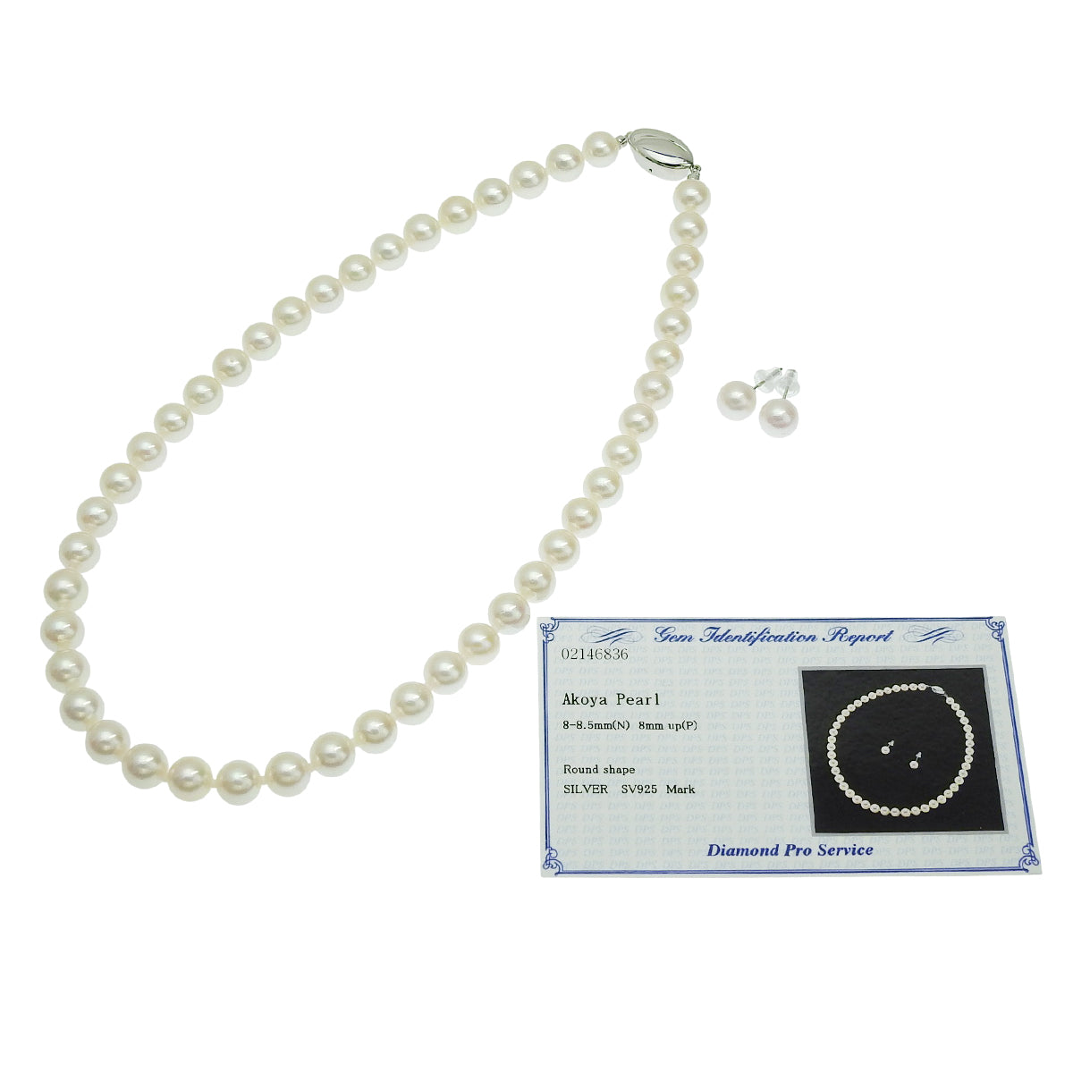 Akoya pearl necklace and earrings set in silver SV925
