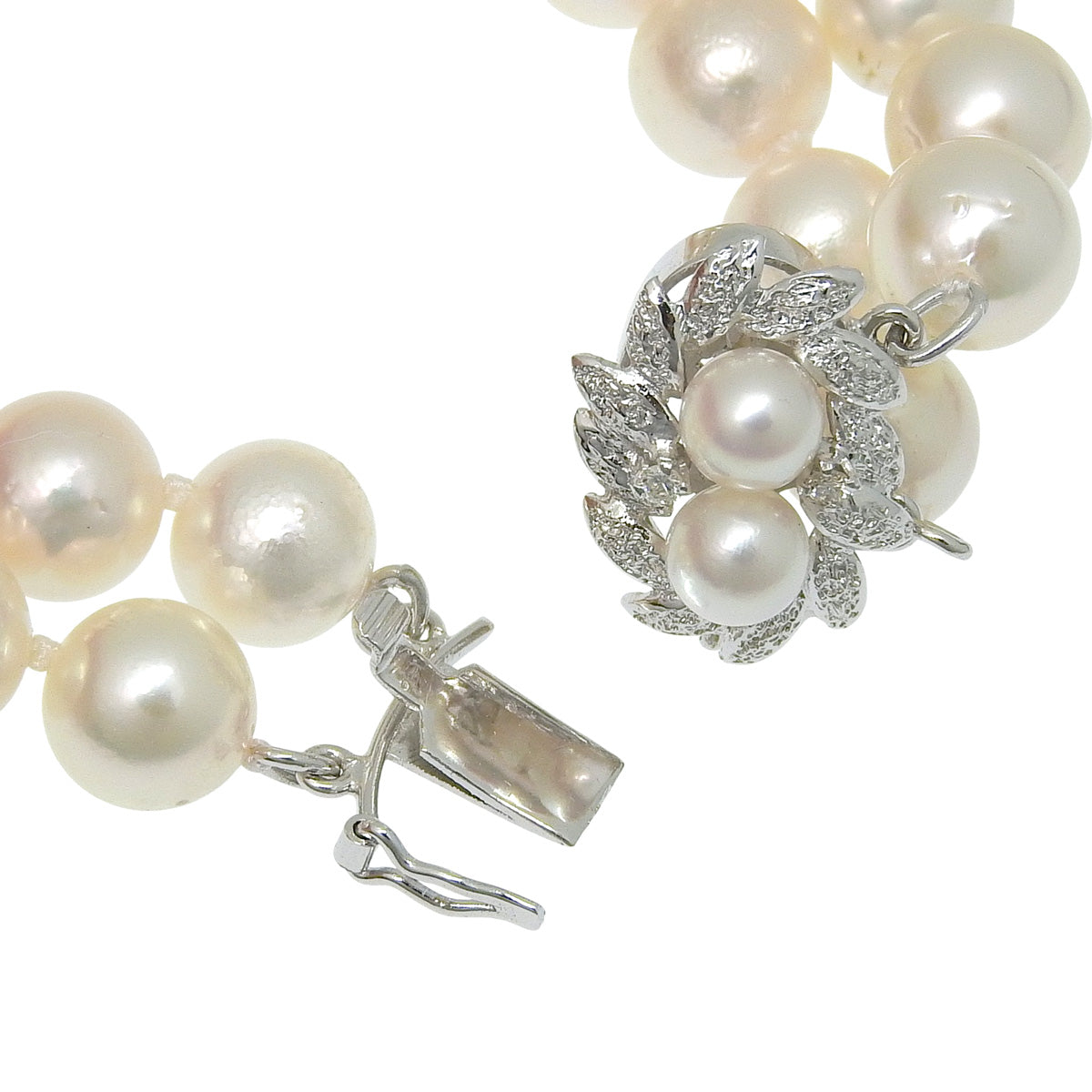 Double pearl bracelet in white gold (14K white gold)