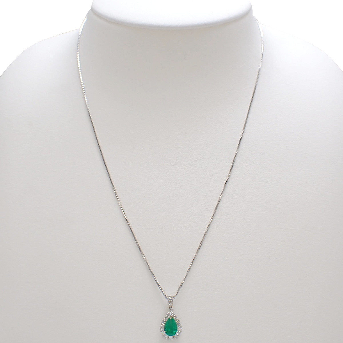 ティアドロップ エメラルド ダイヤモンド ネックレス E1.08/D0.45 Pt900 Pt850 6.7g