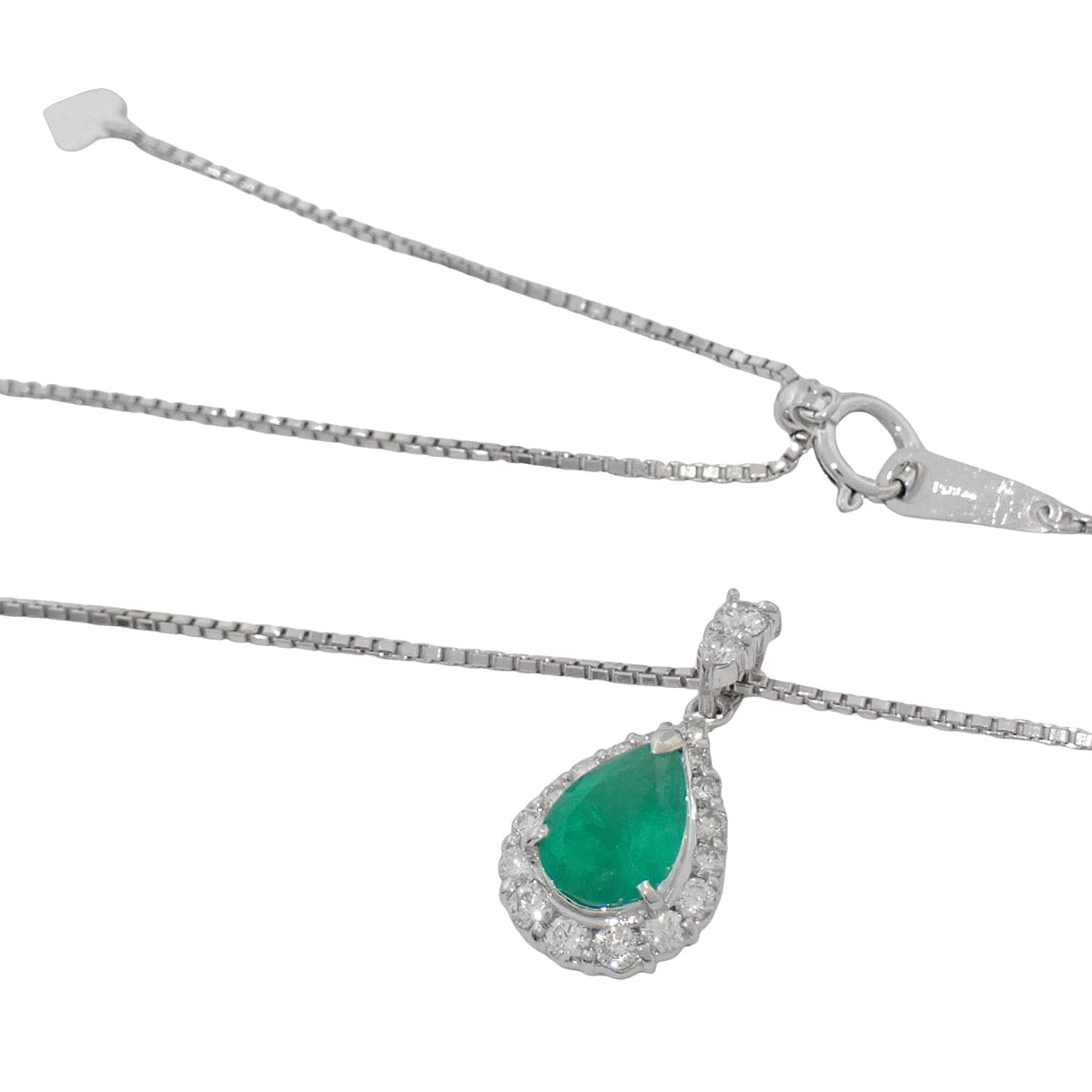 ティアドロップ エメラルド ダイヤモンド ネックレス E1.08/D0.45 Pt900 Pt850 6.7g
