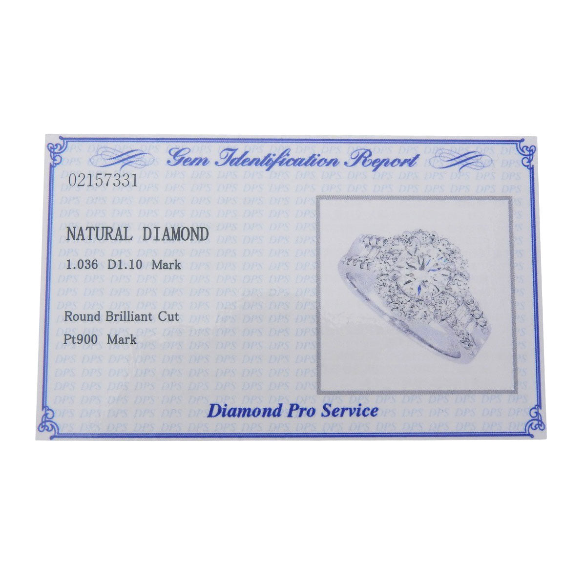 ダイヤモンド リング D1.036,1.10 プラチナ Pt900 7.8g