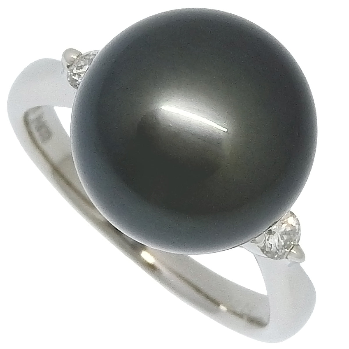 Black Pearl and Diamond Ring BLP/D0.15 Platinum Pt900 6.8g