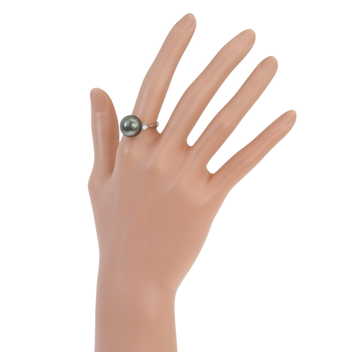Black Pearl and Diamond Ring BLP/D0.15 Platinum Pt900 6.8g
