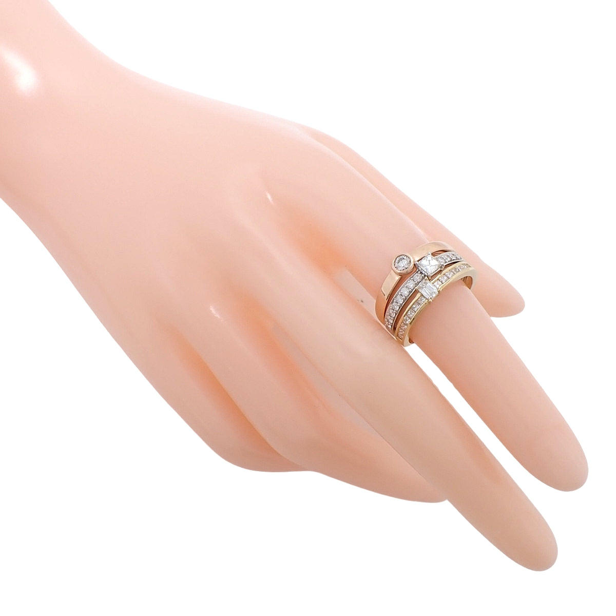 Diamond Triple Ring D1.00 K18YG PG WG Size 13 (US 6.5) 7.4g