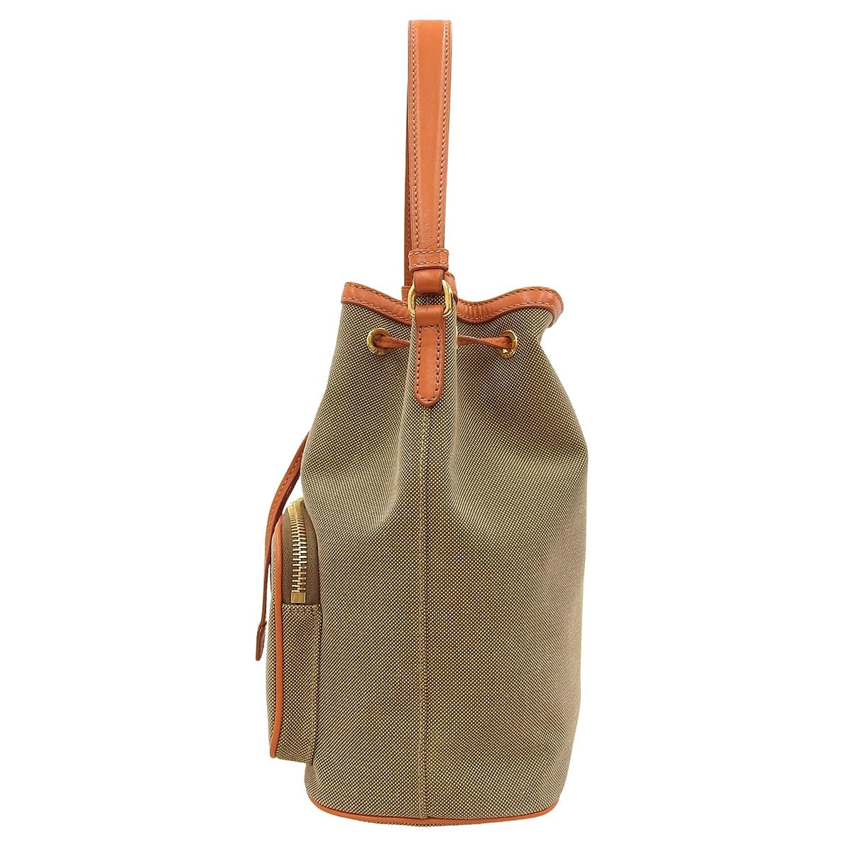 Duet Bucket Bag Canvas Leather Beige Orange 1BH038