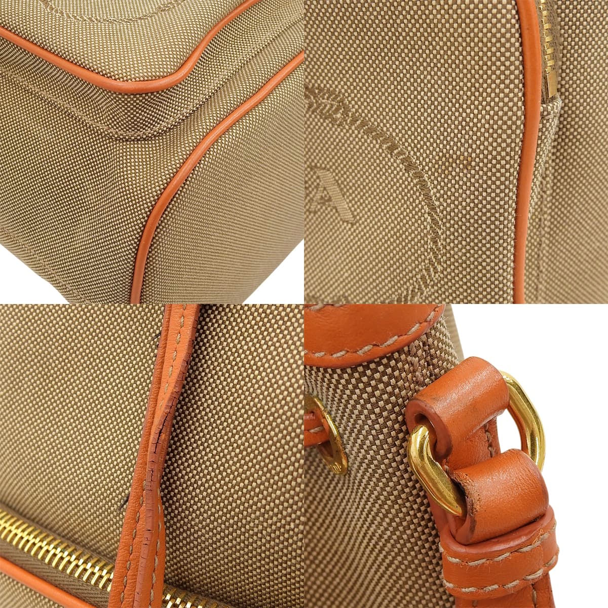 Duet Bucket Bag Canvas Leather Beige Orange 1BH038