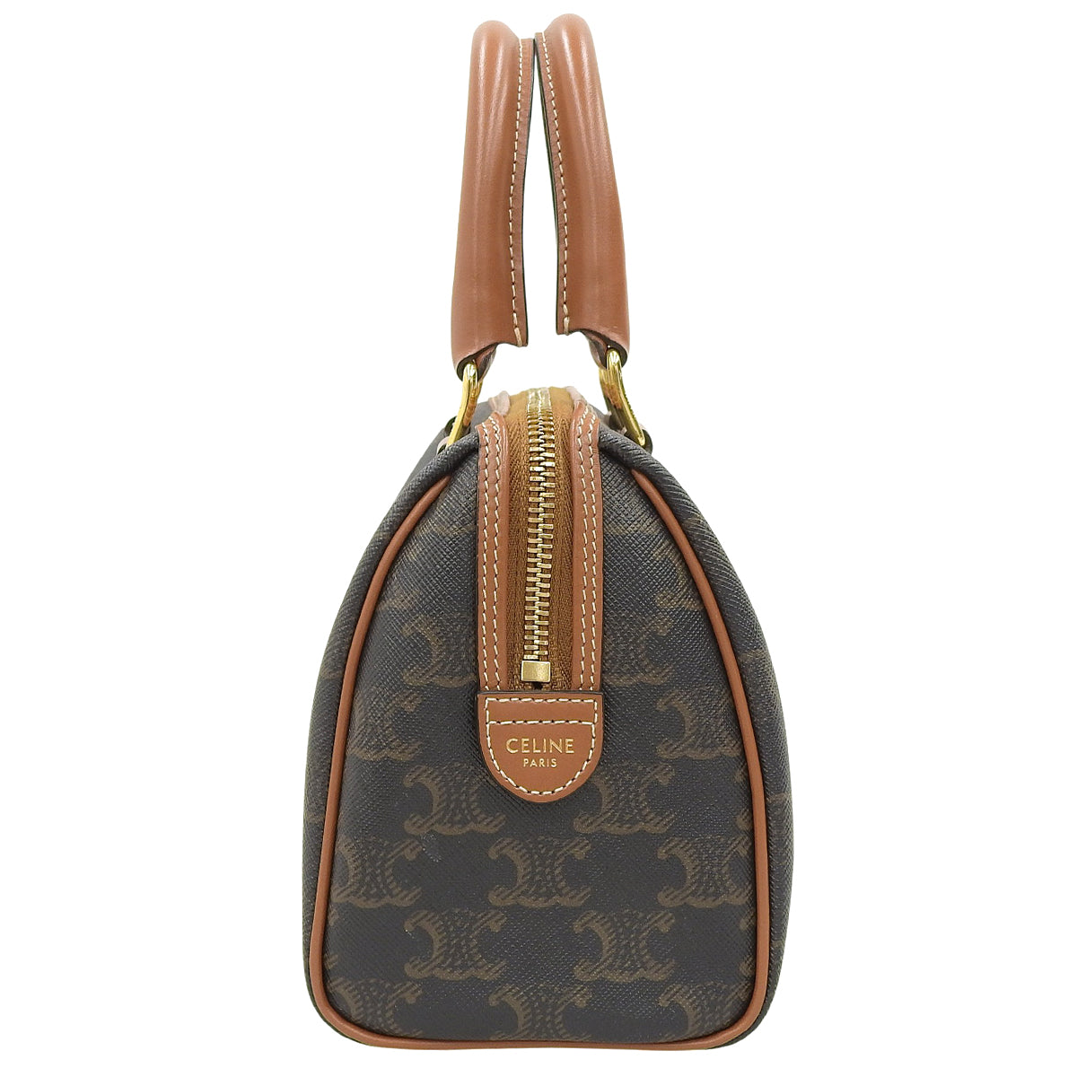 Small Boston Bag in Calfskin and Triomphe Canvas, Tan, 113772CAS.04LU