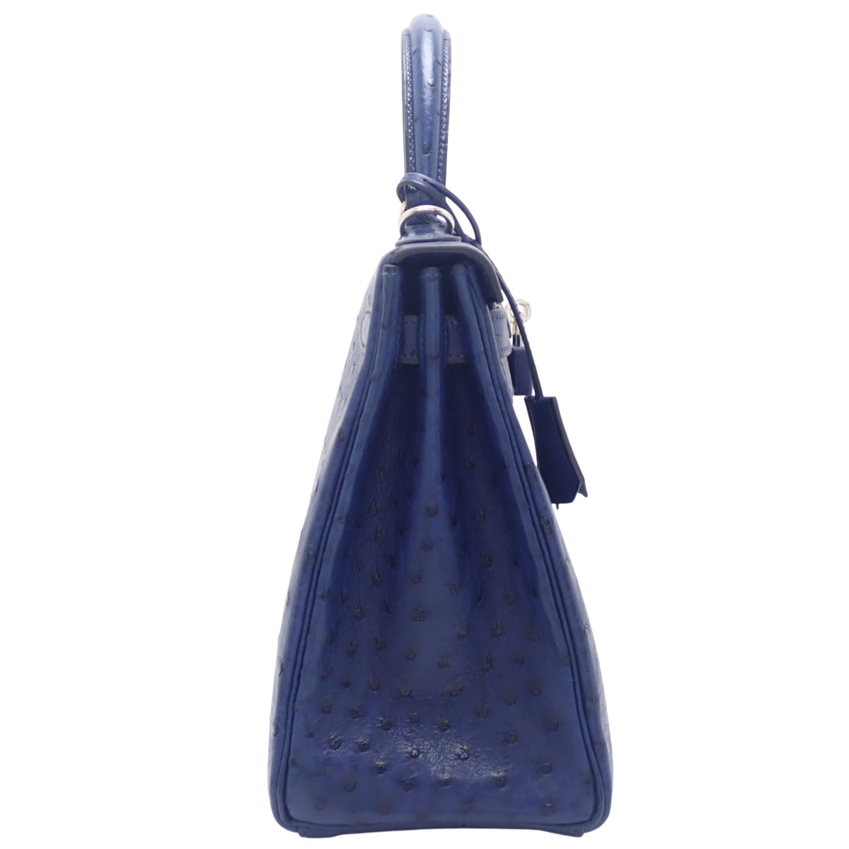 Kelly 28 (Inseam) Ostrich Blue Iris Leather with Silver Hardware, □I Stamp