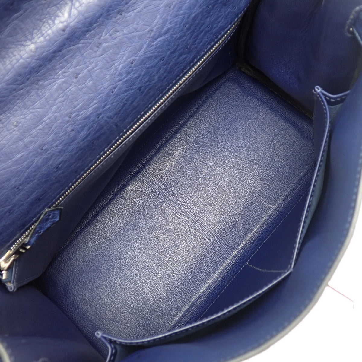 Kelly 28 (Inseam) Ostrich Blue Iris Leather with Silver Hardware, □I Stamp