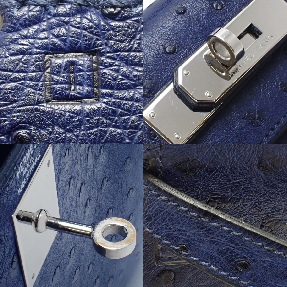 Kelly 28 (Inseam) Ostrich Blue Iris Leather with Silver Hardware, □I Stamp