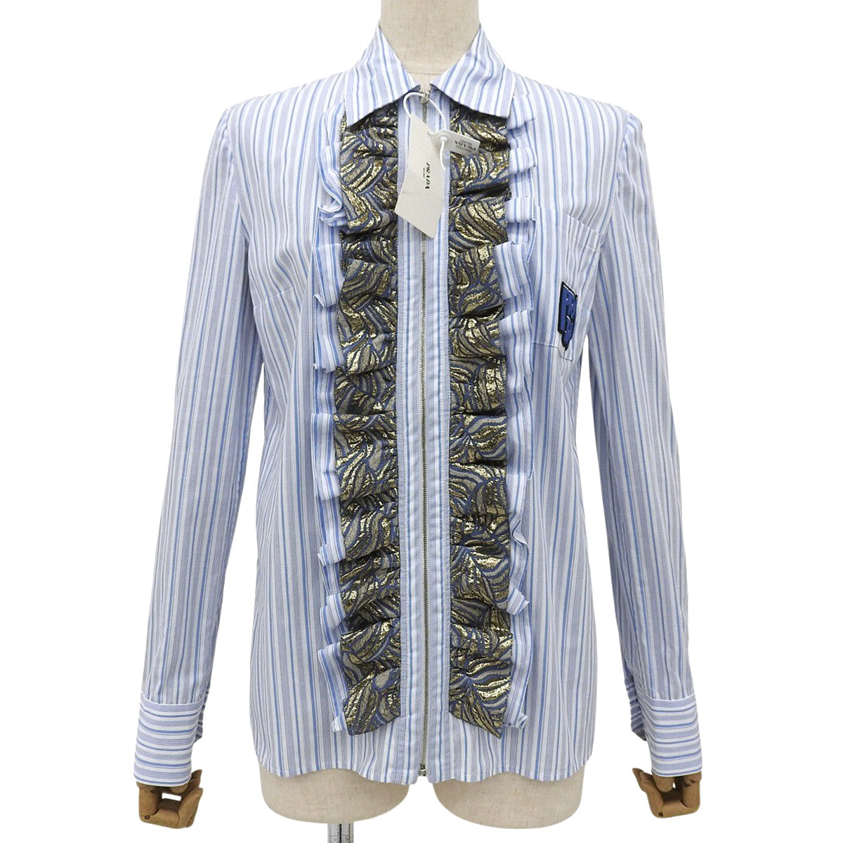 Ruffled Striped Zip Shirt 2018 Size 38