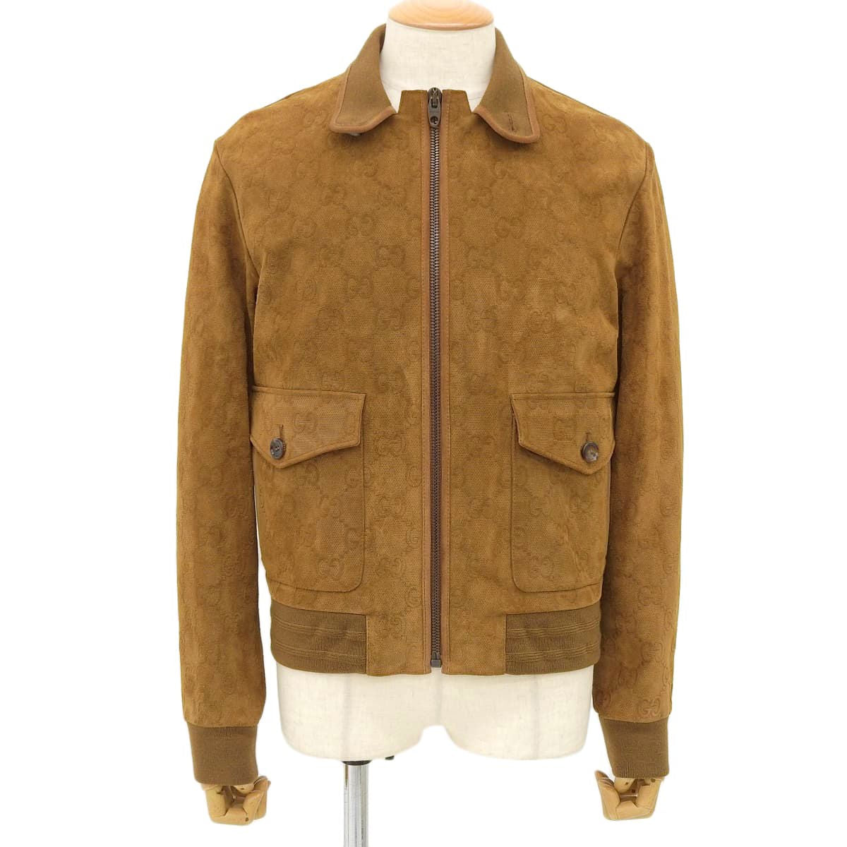 GUCCI(グッチ) GG レザージャケット ジャケット アパレル ファッション ジップアップ 44 カーフ ブラウン茶 メンズ 40802166215【中古】【アラモード】 GG レザージャケット 44