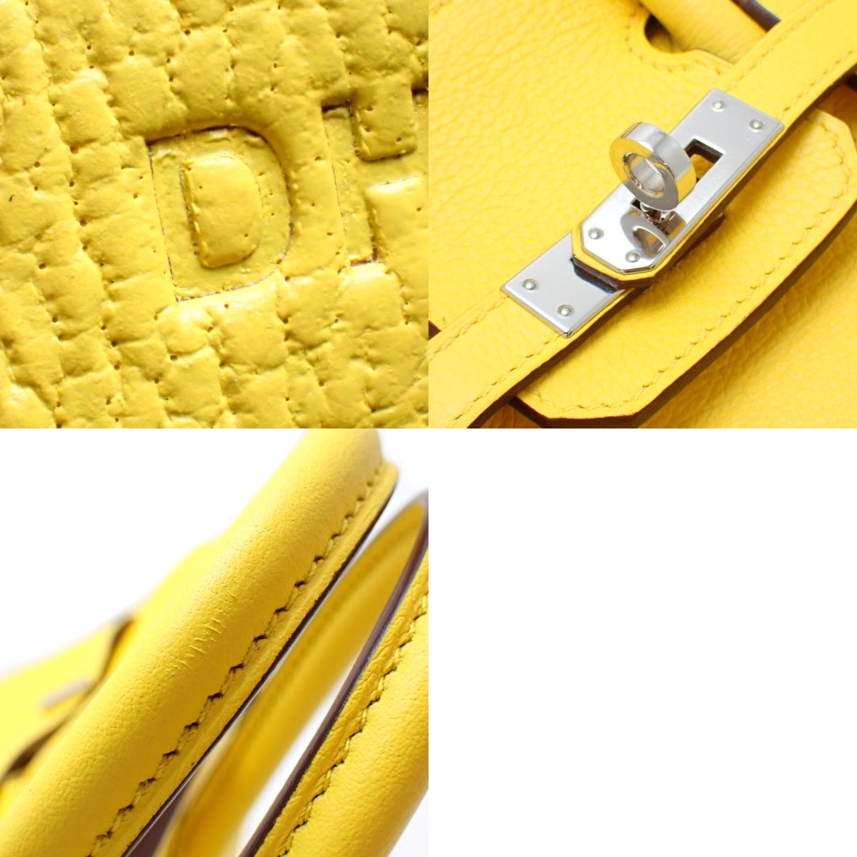 Birkin 25,采用 Taurillon Clemence Jaune-Naples 皮革,配银色五金件和 D 字印记。