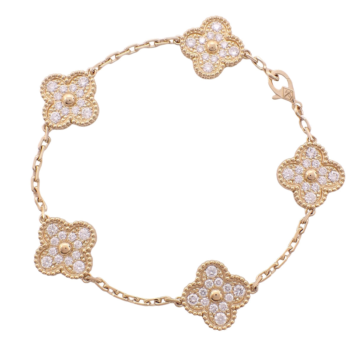 ヴィンテージ アルハンブラ ブレスレット 5モチーフ ダイヤモンド K18YG 14.3g