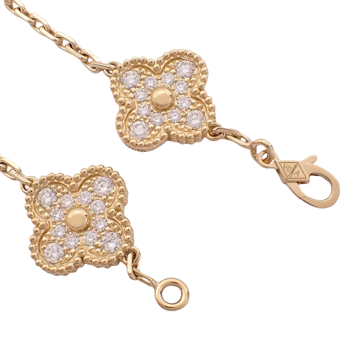 复古 Alhambra 手镯,饰有 5 颗钻石图案,18K 黄金,重 14.3 克