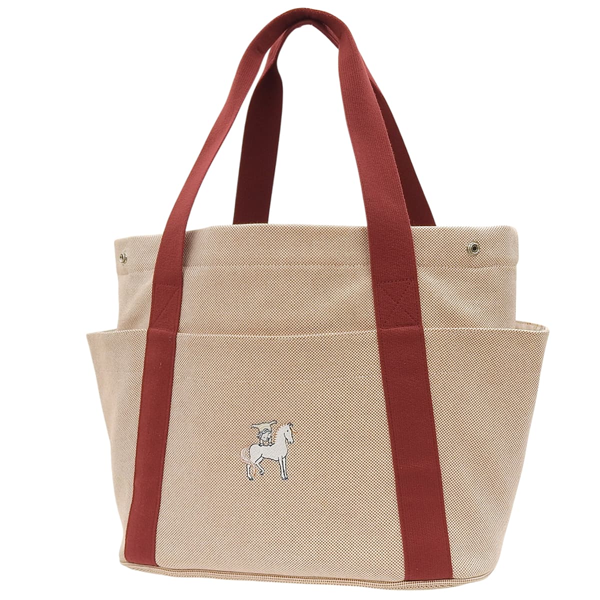 HERMES(エルメス) カブリオル マザーズバッグ ベージュ レッド赤 トワルアッシュ シルバー金具 トートバッグ レディース 40802166464【アラモード】 カブリオル マザーズバッグ トワルアッシュ ベージュ レッド シルバー金具