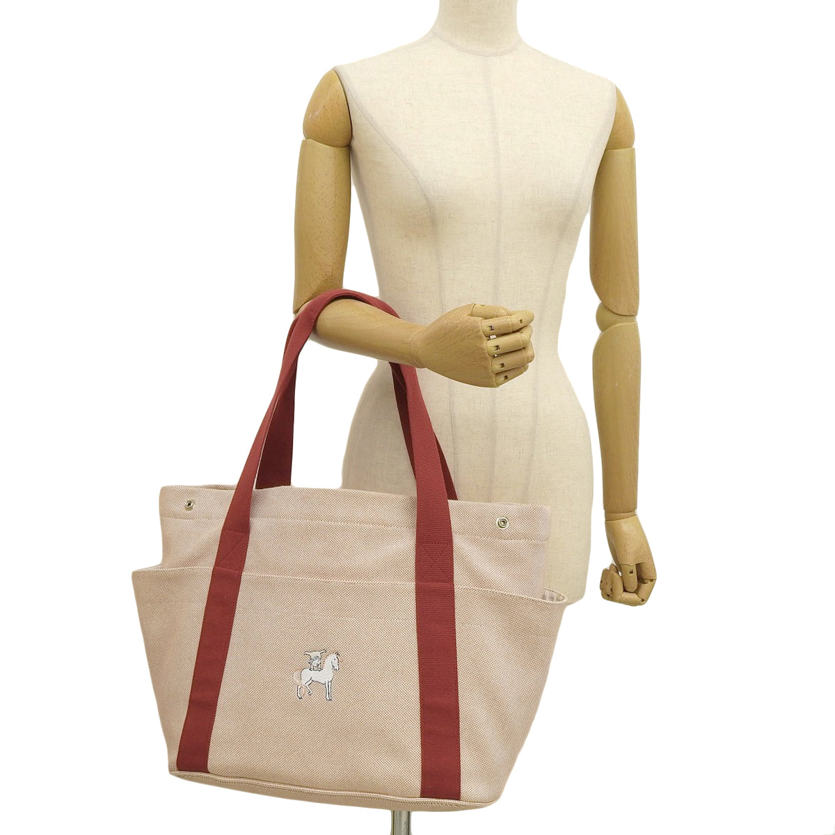 カブリオル マザーズバッグ トワルアッシュ ベージュ レッド シルバー金具