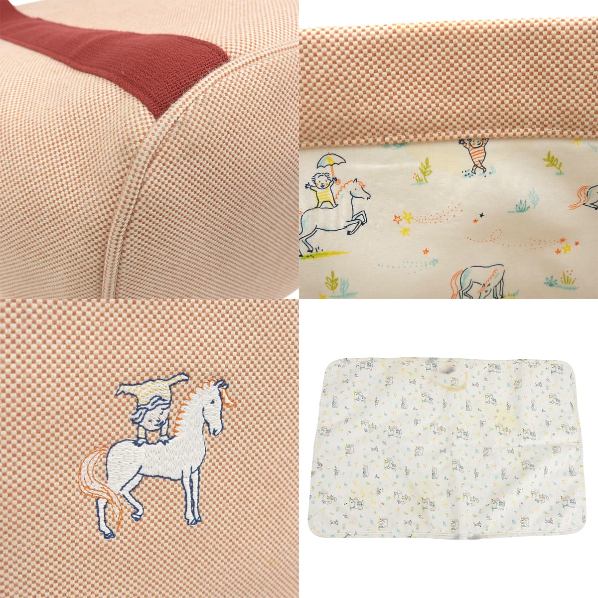 カブリオル マザーズバッグ トワルアッシュ ベージュ レッド シルバー金具