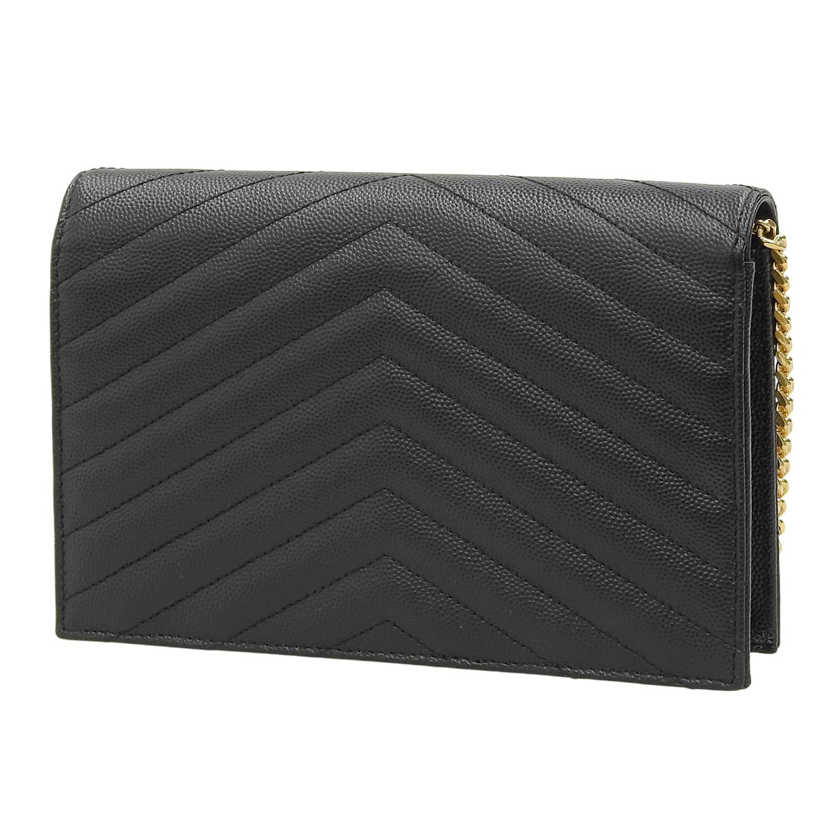 Cassandra Envelope Chain Wallet in Grain de Poudre Leather, Black, 742920
