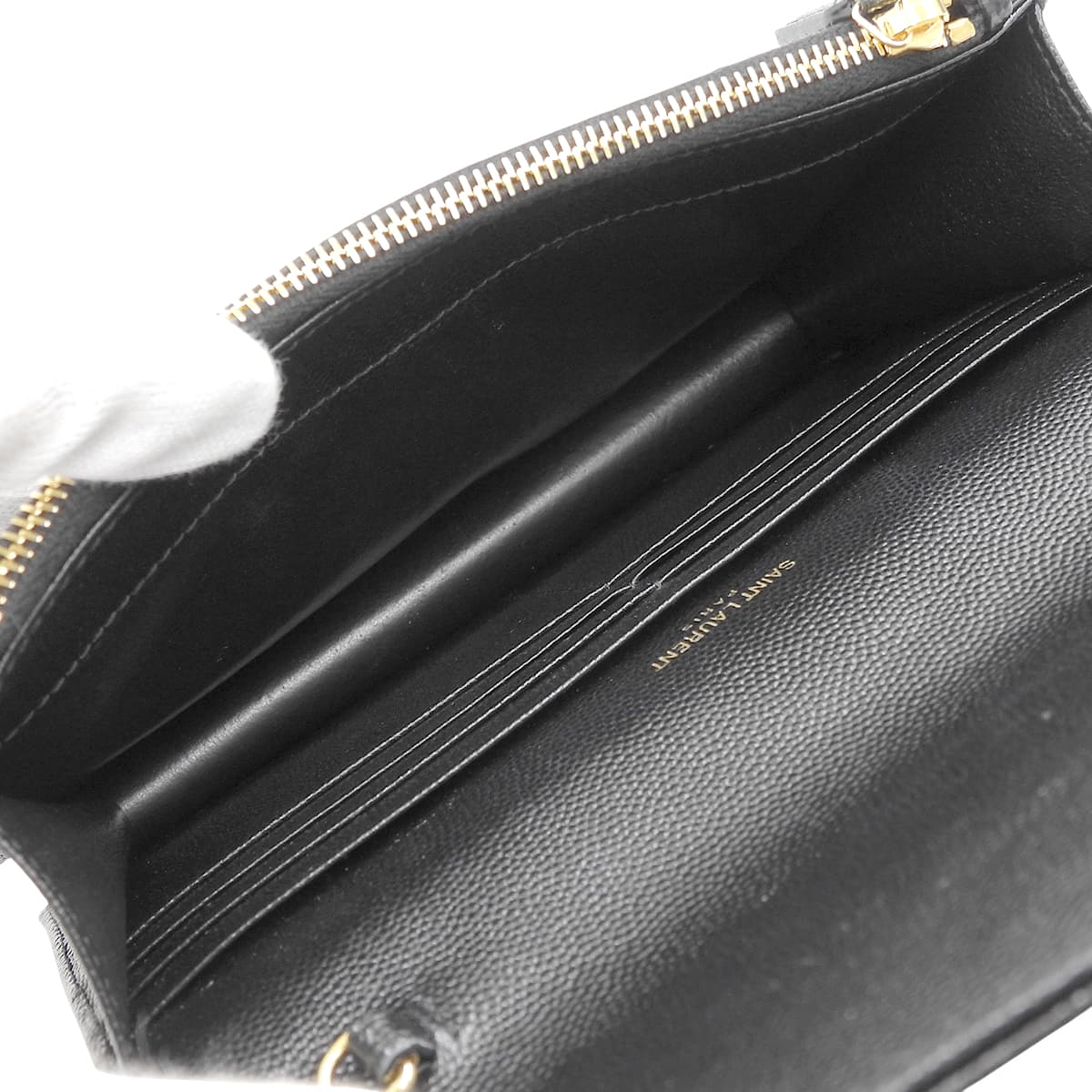 Cassandra Envelope Chain Wallet in Grain de Poudre Leather, Black, 742920