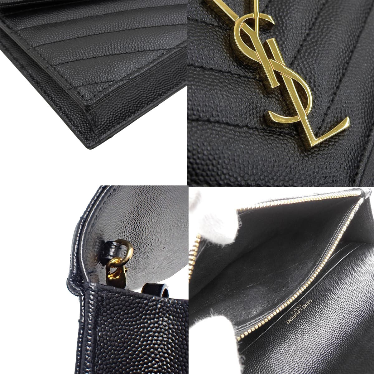 Cassandra Envelope Chain Wallet in Grain de Poudre Leather, Black, 742920