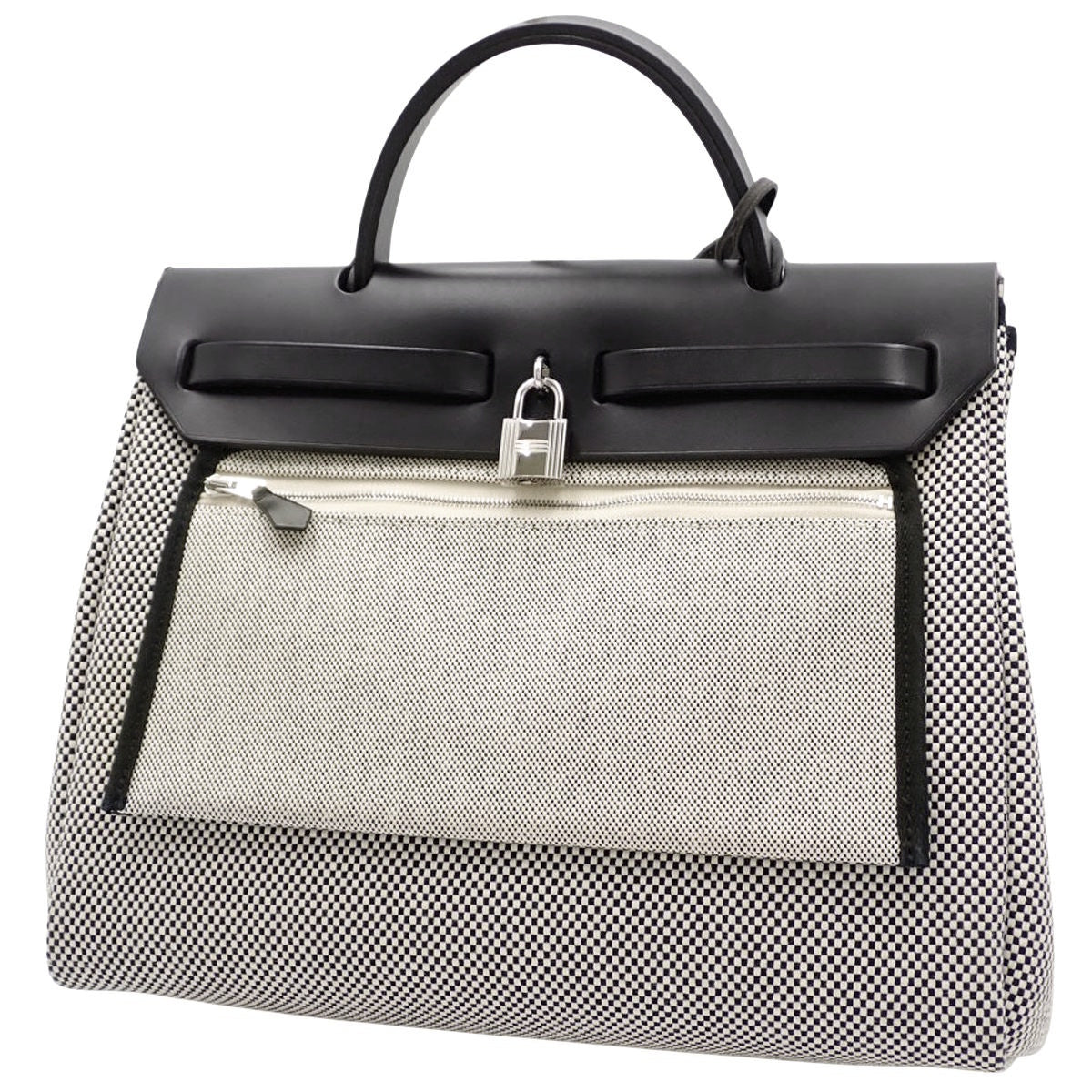 Airbag Zip PM Toile GM Vache Hunter in Black and Ivory with Silver Hardware and D Stamp