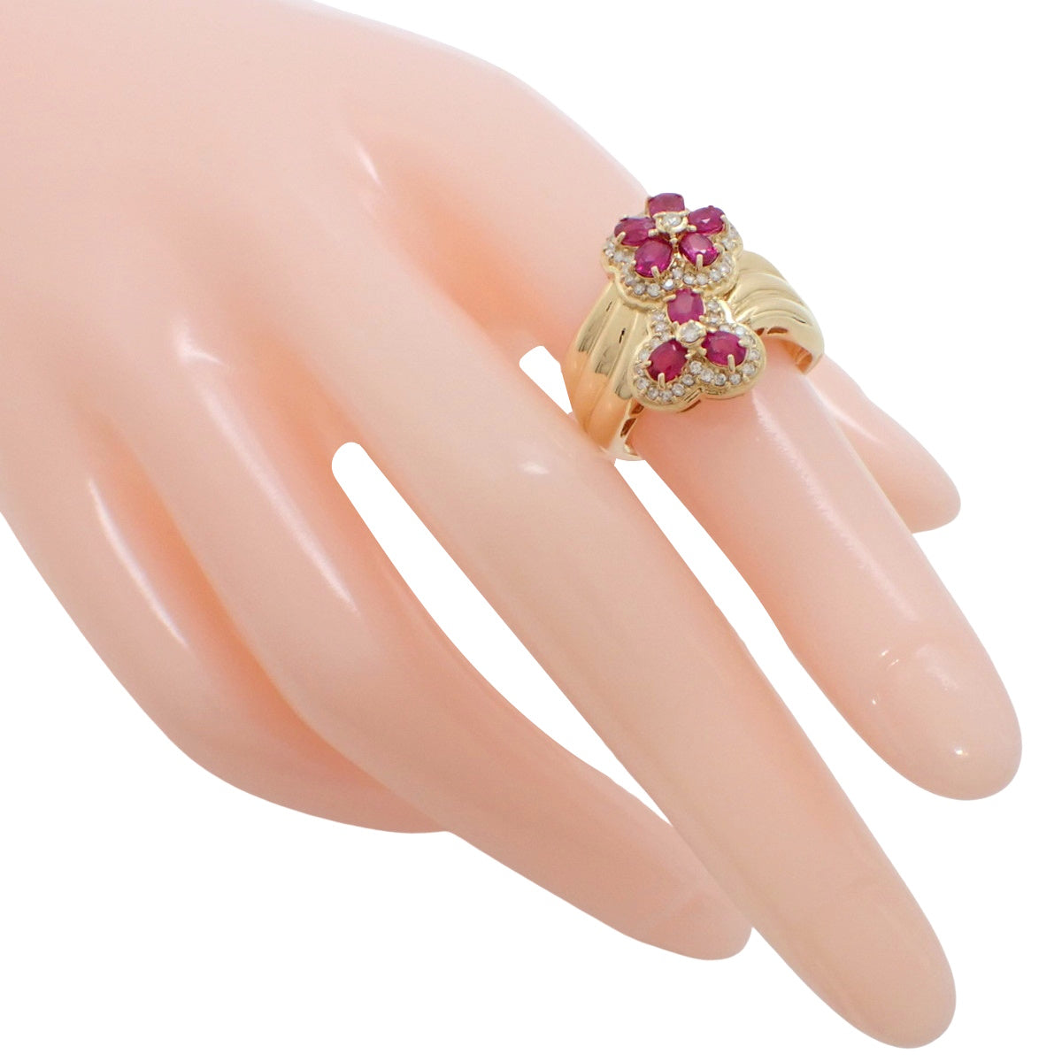 花卉红宝石钻石戒指 R1.30/D0.28 18K黄金 12(52)号 6.7克