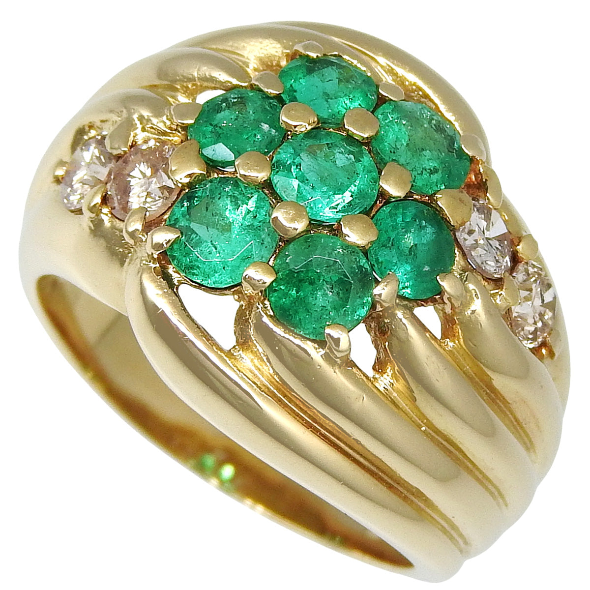 Emerald and diamond ring, E1.12/D0.48, 18K yellow gold, size 10.5 (50.5), 7.4g