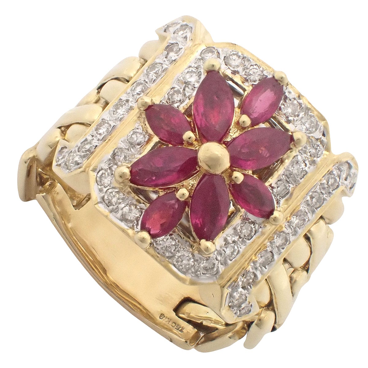 ルビー フラワーリング R1.33/D0.41 イエローゴールド K18YG 22(62)号 15.1g