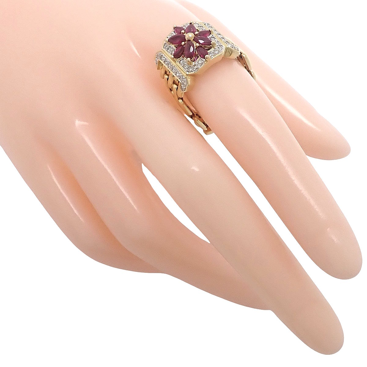 ルビー フラワーリング R1.33/D0.41 イエローゴールド K18YG 22(62)号 15.1g