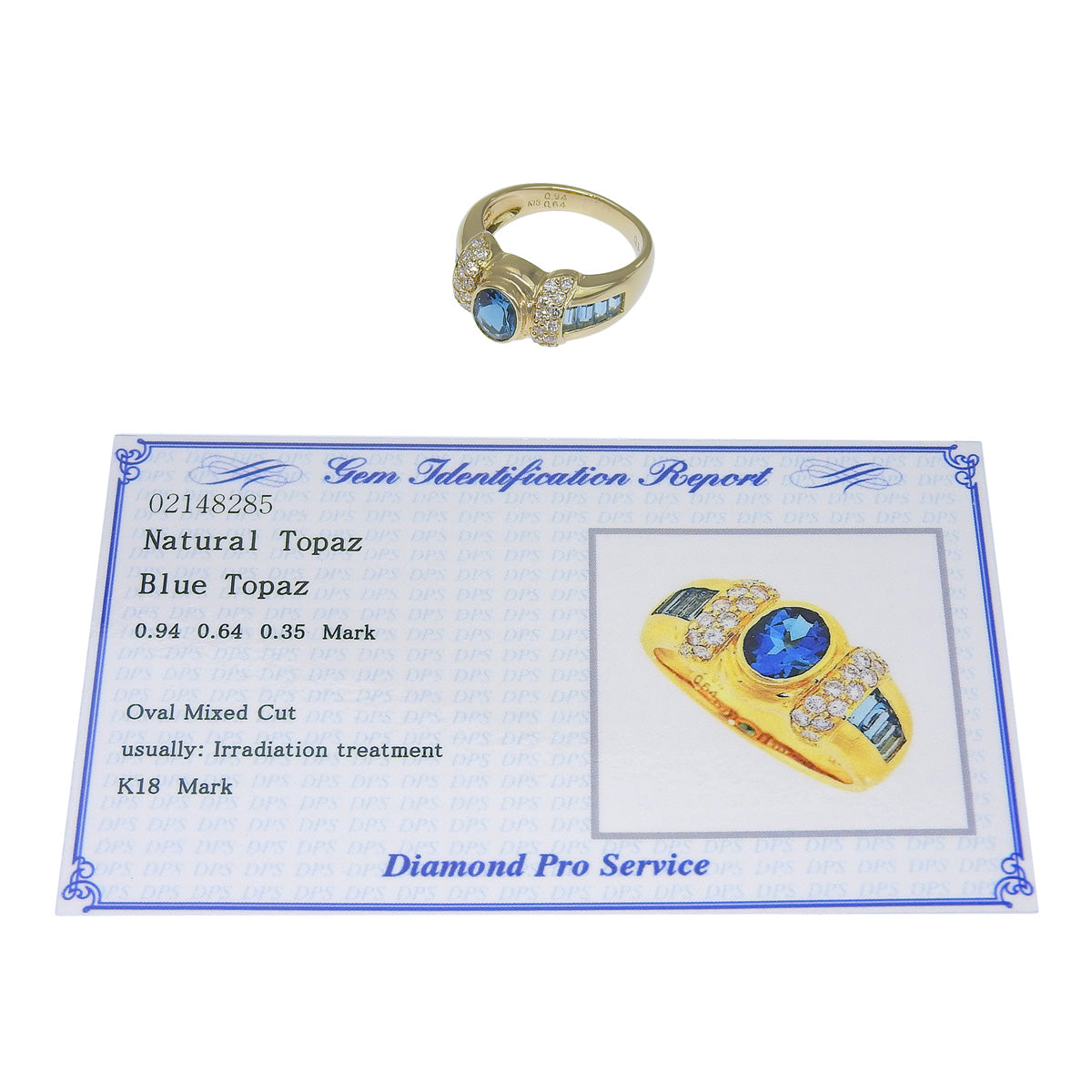 Blue Topaz Ring, BT0.94,0.64/D0.35, Yellow Gold 18KYG, 6.8g