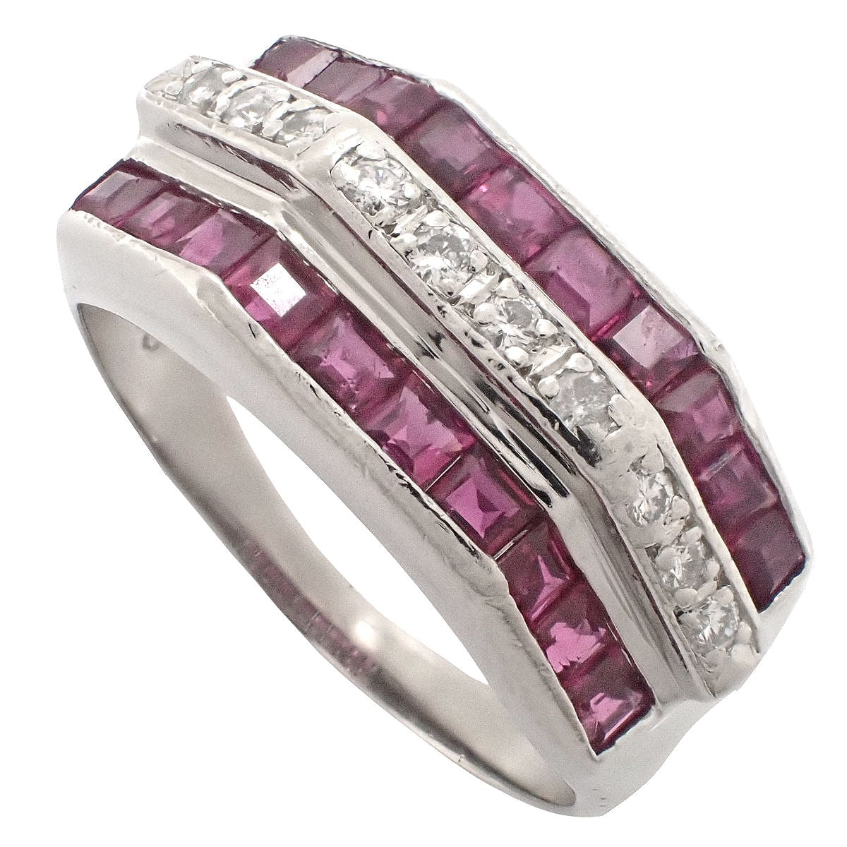 Ruby Diamond Ring R1.23/D0.15 Platinum Pt900 Size 14.5 (US 7) 8.8g