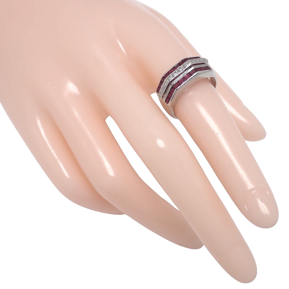 Ruby Diamond Ring R1.23/D0.15 Platinum Pt900 Size 14.5 (US 7) 8.8g
