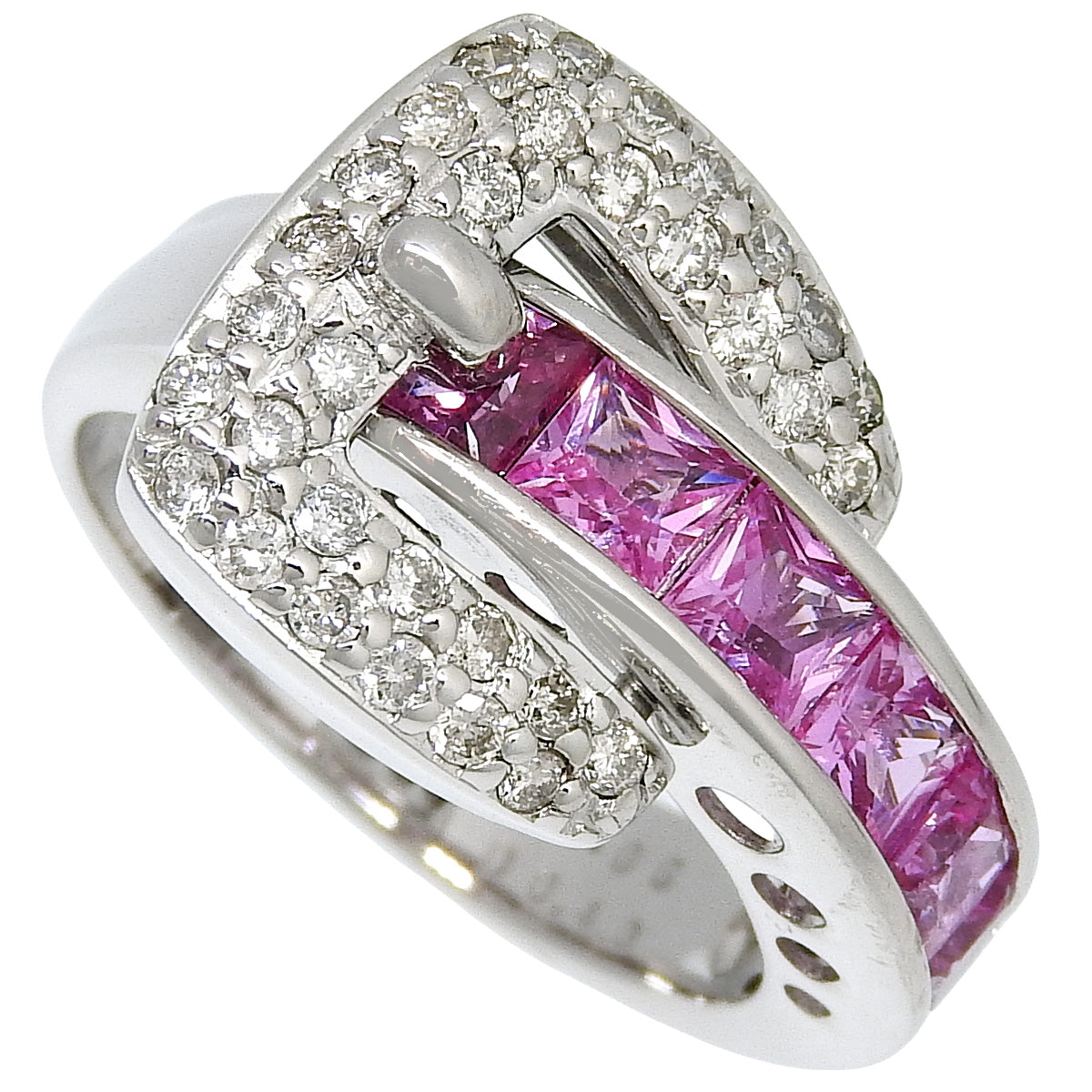 Belt motif pink sapphire and diamond ring PS2.06/D0.40 White gold K18WG 6.7g