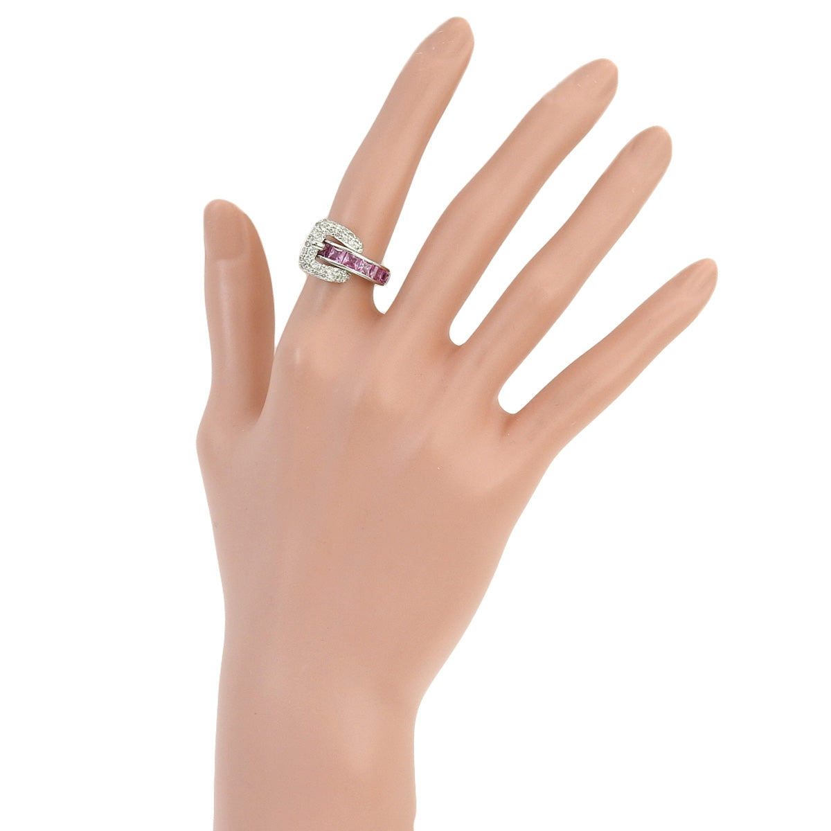 Belt motif pink sapphire and diamond ring PS2.06/D0.40 White gold K18WG 6.7g