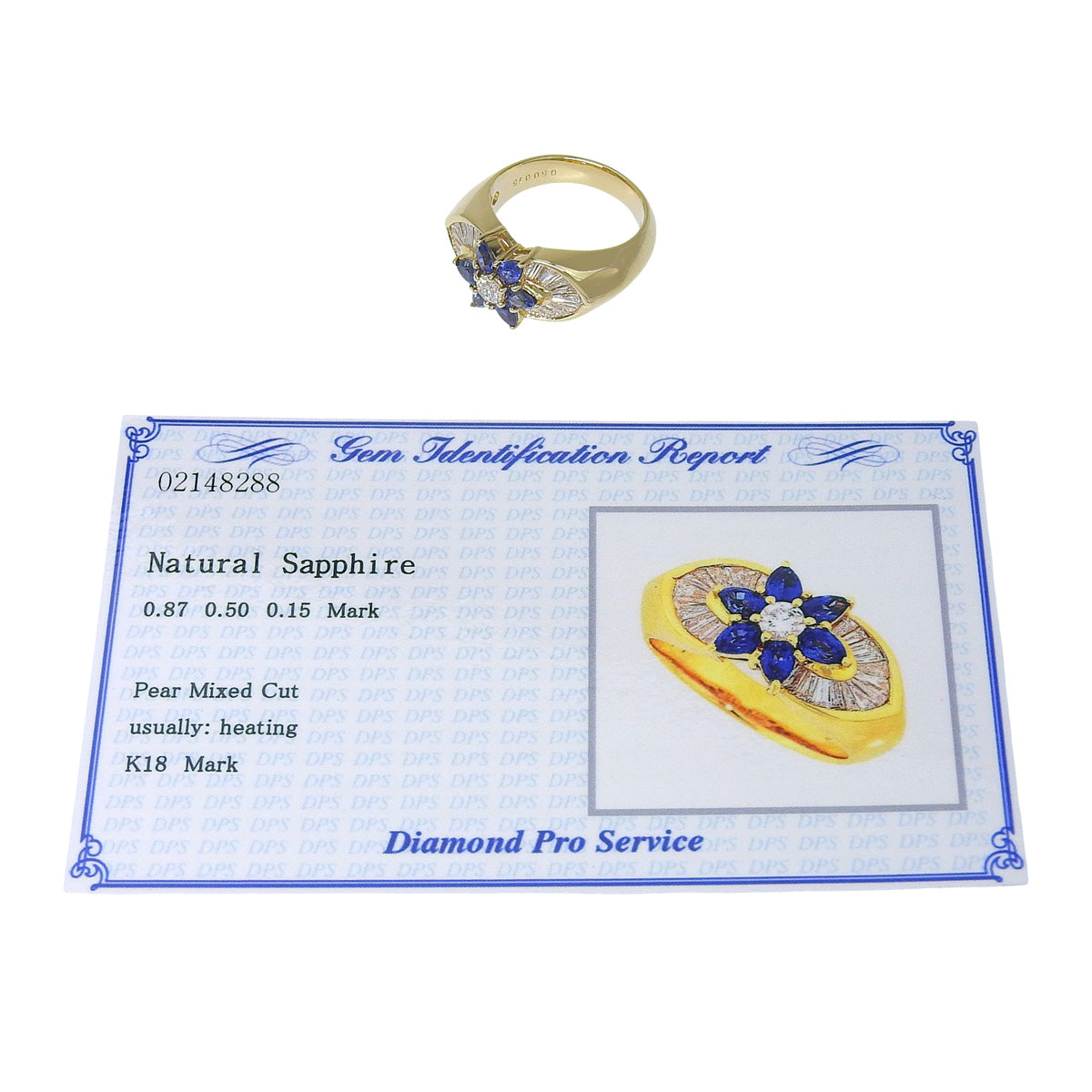 サファイア フラワー リング S0.87/D0.50,0.15 K18YG 7.8g