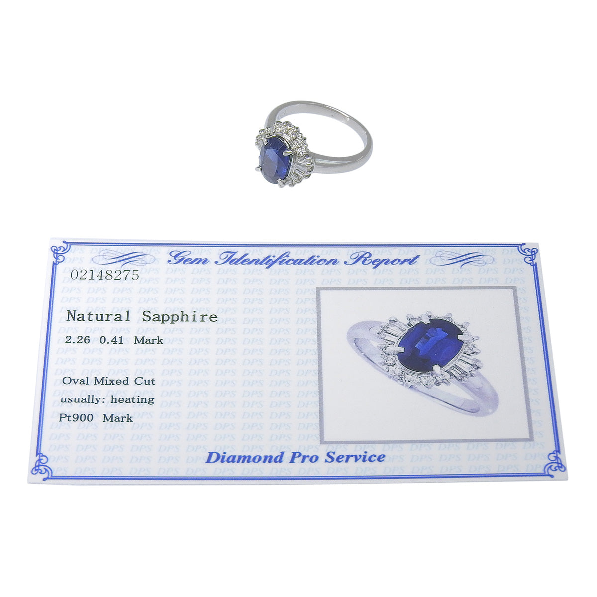 Sapphire and diamond ring, size S2.26/D0.41, platinum Pt900, 7.2g