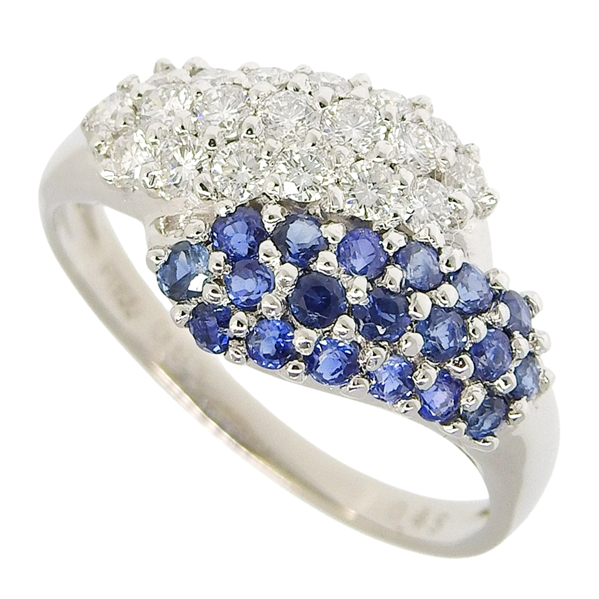 Pave sapphire and diamond ring, size S0.61/D0.45, platinum Pt900, 4.4g